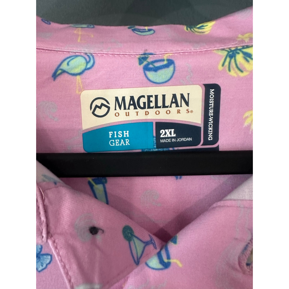 Men's Magellan Outdoors XXL Pink Yellow Shore & Line Print Polo Shirt - Picture 2 of 5
